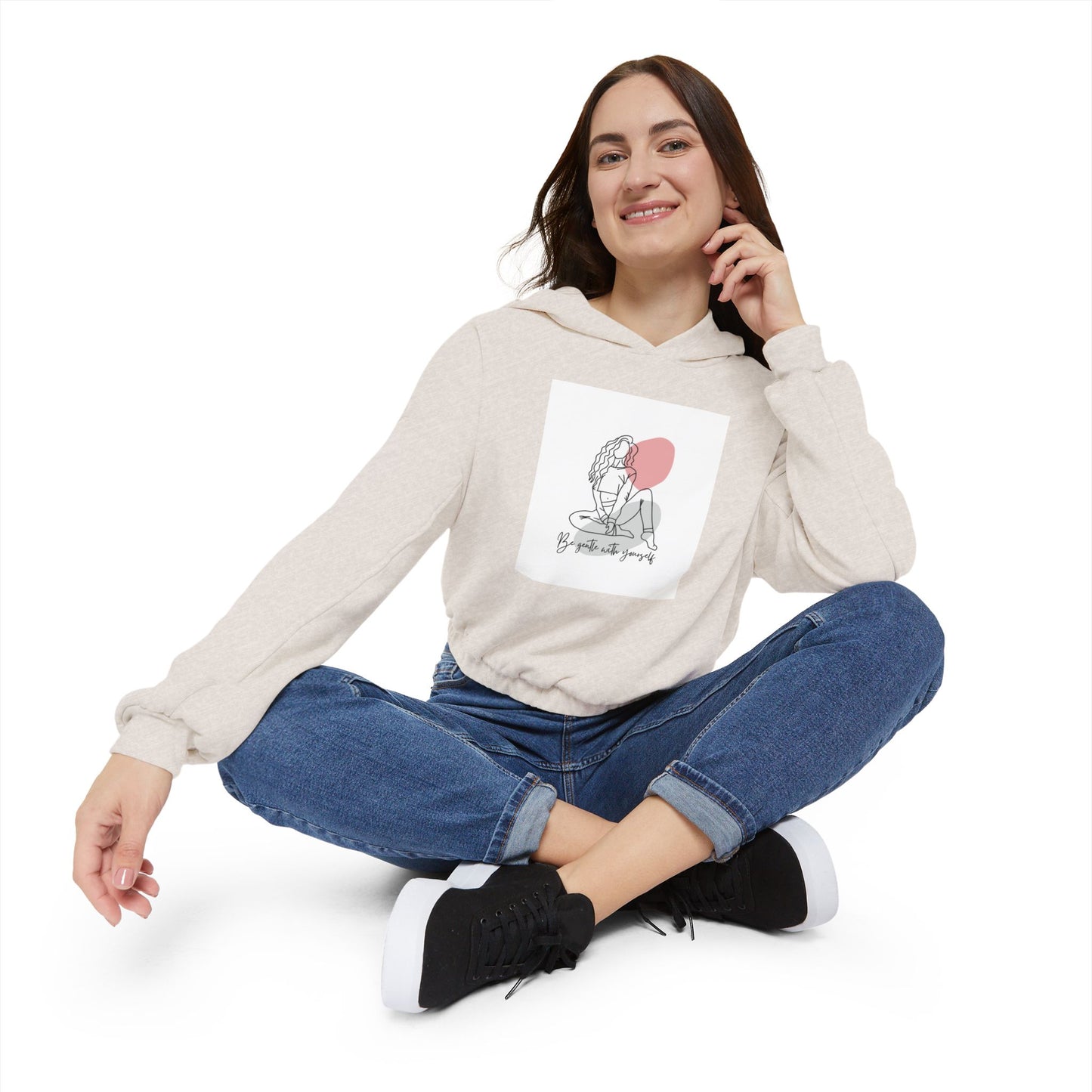 Women's Cinched Bottom Hoodie with Graphic Art - Stylish and Cozy