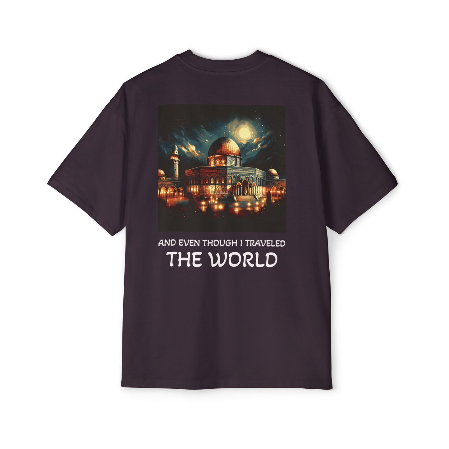 Men's Heavy Oversized Tee with Artistic Mosque Design - Casual Streetwear for Art Lovers