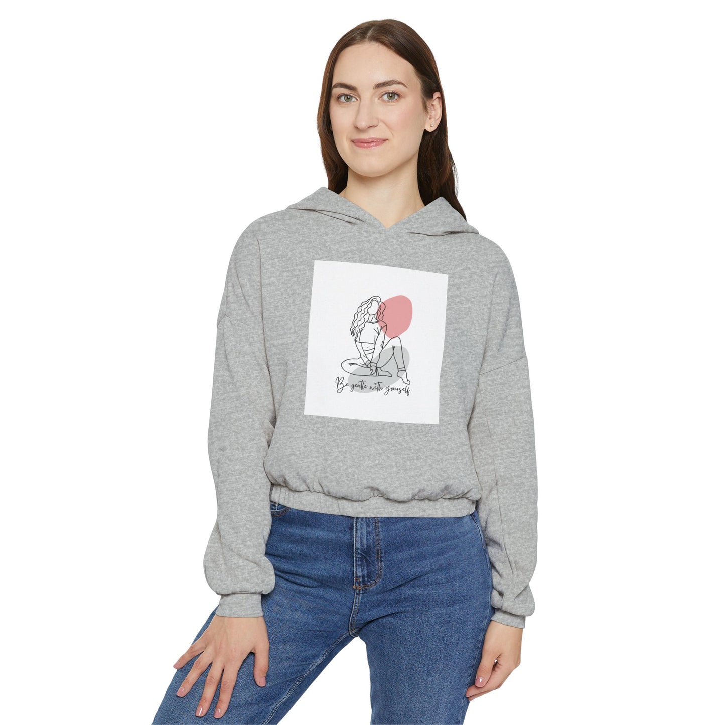 Women's Cinched Bottom Hoodie with Graphic Art - Stylish and Cozy