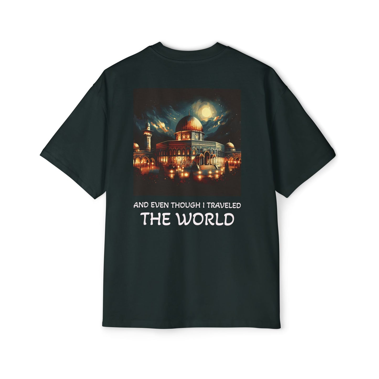 Men's Heavy Oversized Tee with Artistic Mosque Design - Casual Streetwear for Art Lovers
