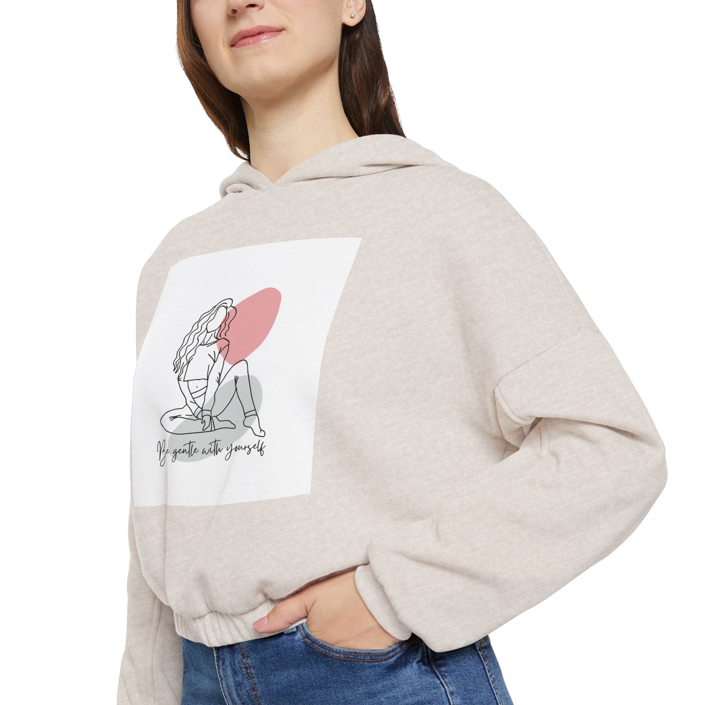 Women's Cinched Bottom Hoodie with Graphic Art - Stylish and Cozy