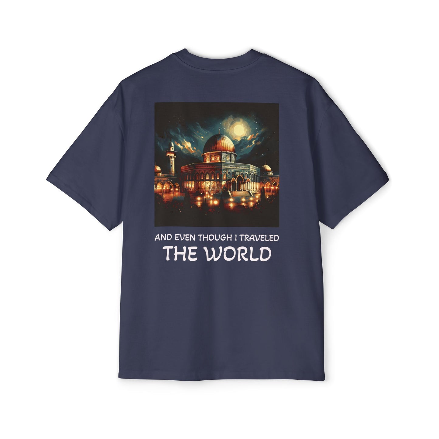 Men's Heavy Oversized Tee with Artistic Mosque Design - Casual Streetwear for Art Lovers