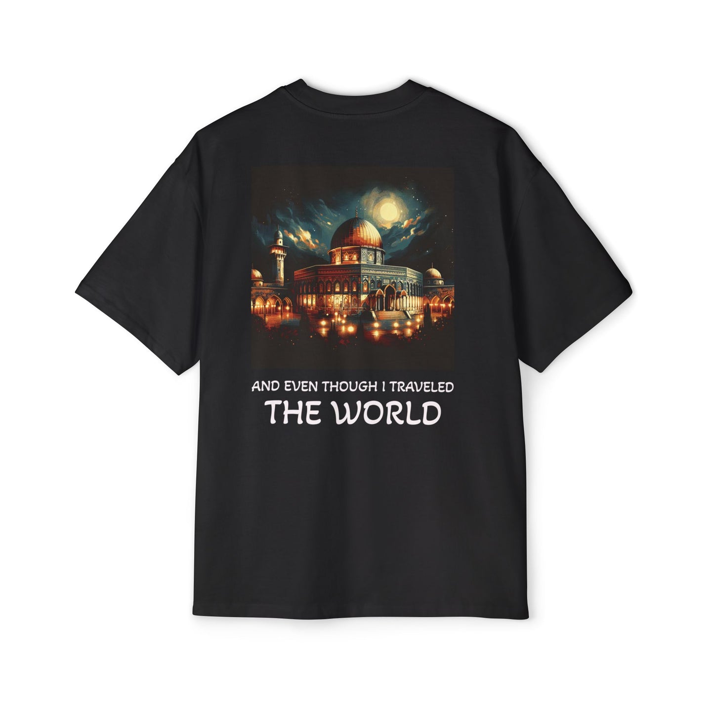 Men's Heavy Oversized Tee with Artistic Mosque Design - Casual Streetwear for Art Lovers
