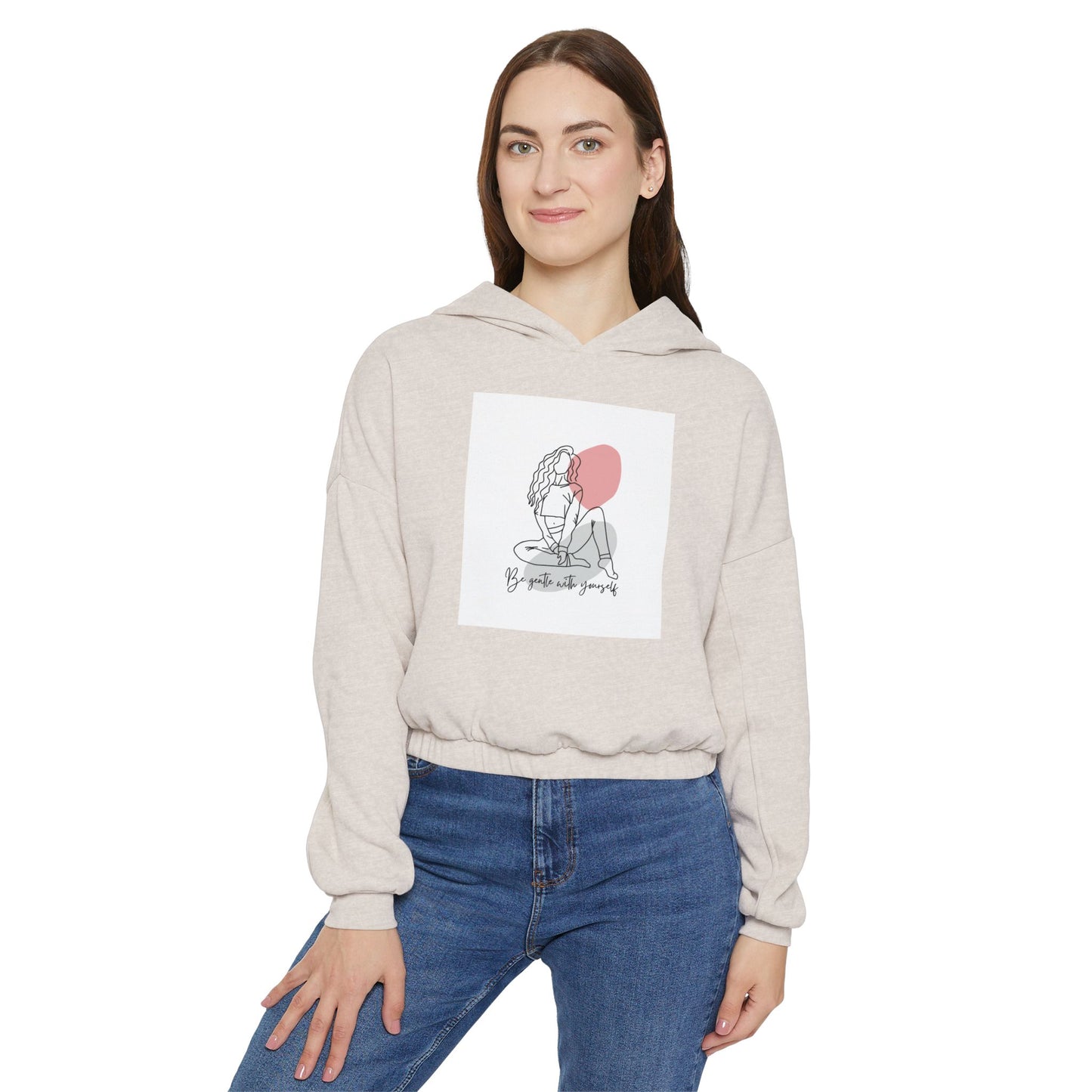 Women's Cinched Bottom Hoodie with Graphic Art - Stylish and Cozy