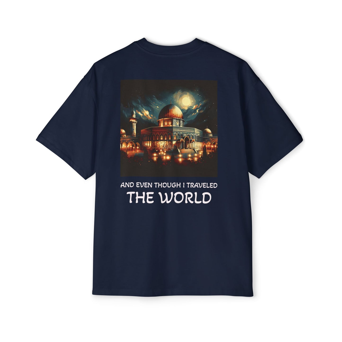 Men's Heavy Oversized Tee with Artistic Mosque Design - Casual Streetwear for Art Lovers