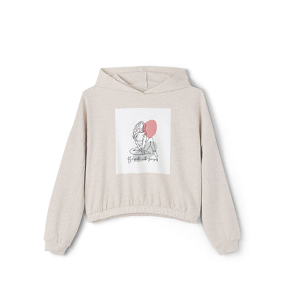 Women&#039;s Cinched Bottom Hoodie with Graphic Art - Stylish and Cozy