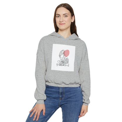 Women&#039;s Cinched Bottom Hoodie with Graphic Art - Stylish and Cozy