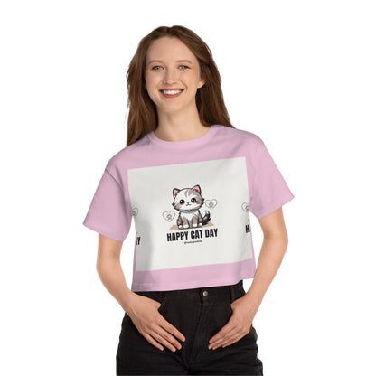Happy Cat Day Cropped T-Shirt for Cat Lovers