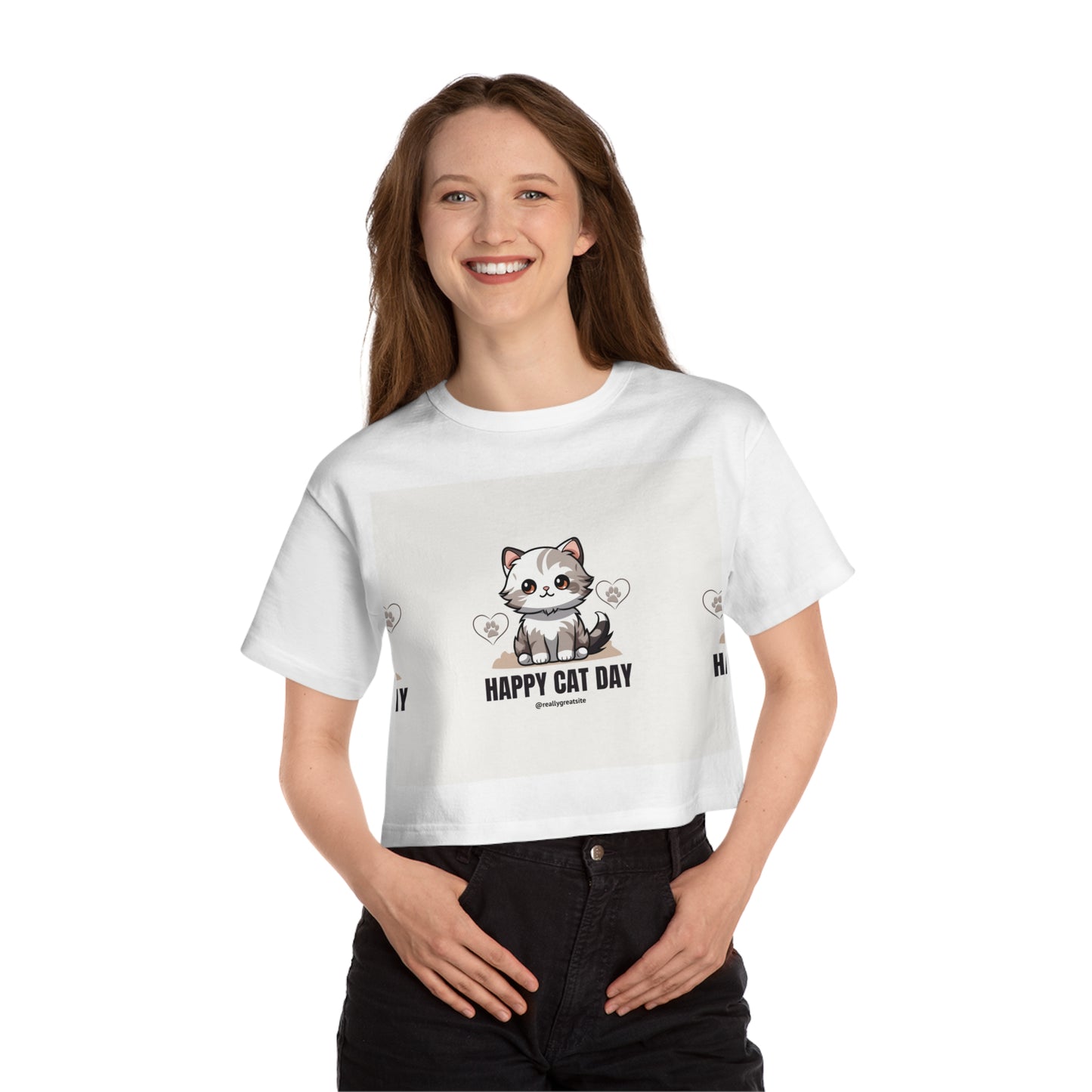 Happy Cat Day Cropped T-Shirt for Cat Lovers