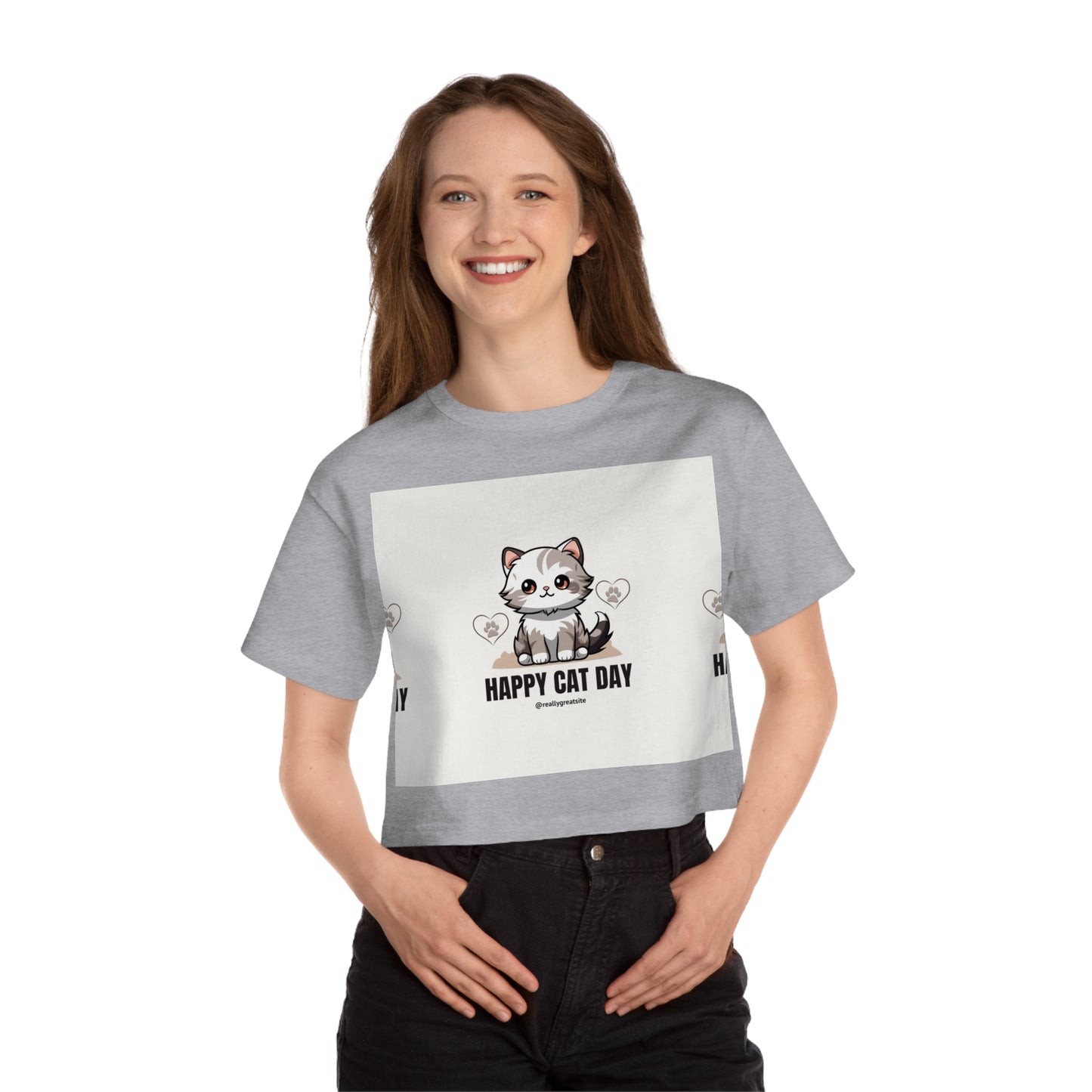 Happy Cat Day Cropped T-Shirt for Cat Lovers